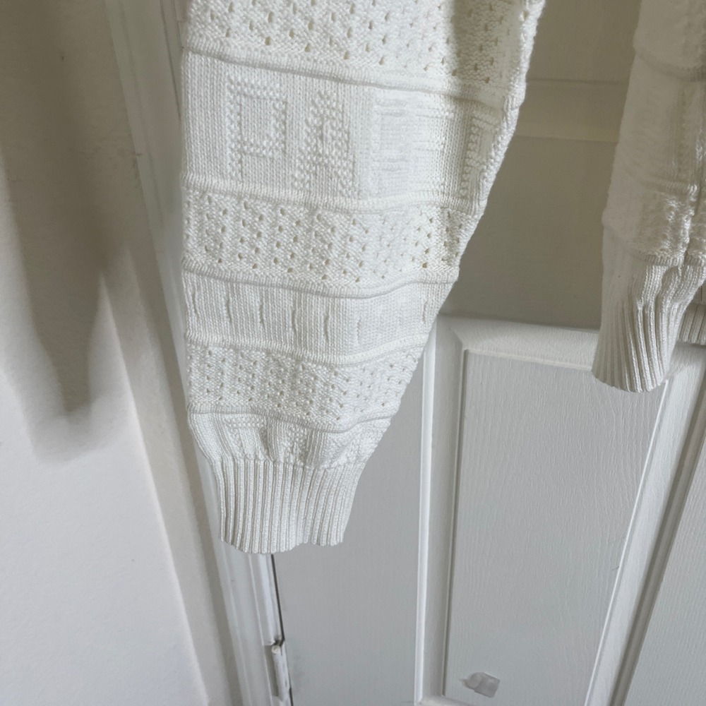 $196 Daily Paper Rajih Cotton All Over Logo Pointelle Knit Cardigan Mens L White - Picture 9 of 13